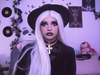 Gothsweetdoll goth cam girl, long white hair, cross necklace, slim body